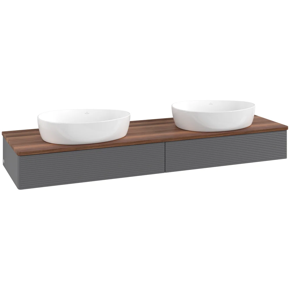 V&B ANTAO SERVANTSKAP 2 SKUFFER RILLET 1600X190X500 FOR 2 SERV. U/KRANHULL ANTRASITT/VALNØTT v:2552274
