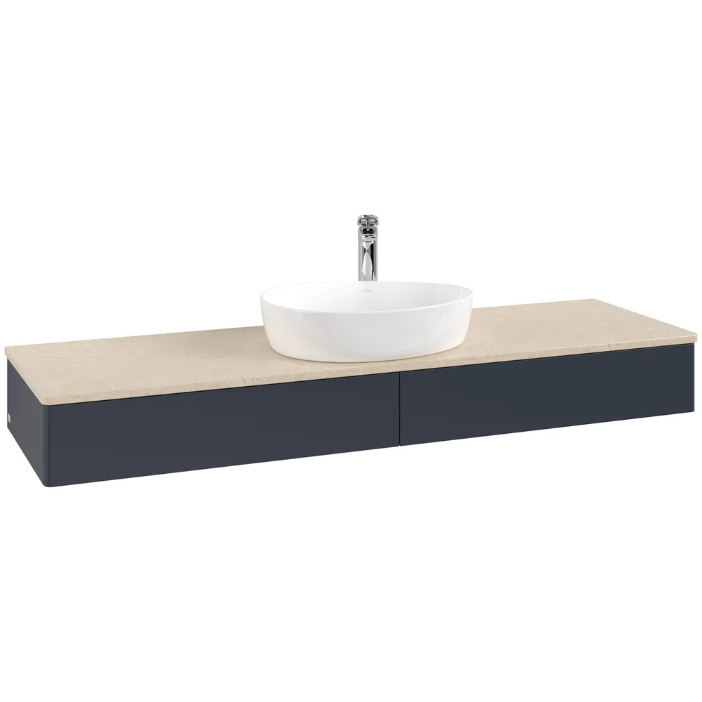 V&B ANTAO SERVANTSKAP 2 SKUFFER GLATT 1600X190X500 M/KRANHULL BLÅ/CRÉME v:1141019