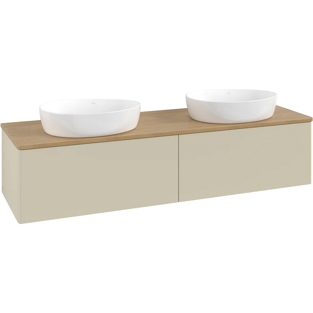V&B ANTAO SERVANTSKAP 2 SKUFFER GLATT 1600X360X500 FOR 2 SERV. U/KRANHULL SILKEGRÅ/EIK v:1685815