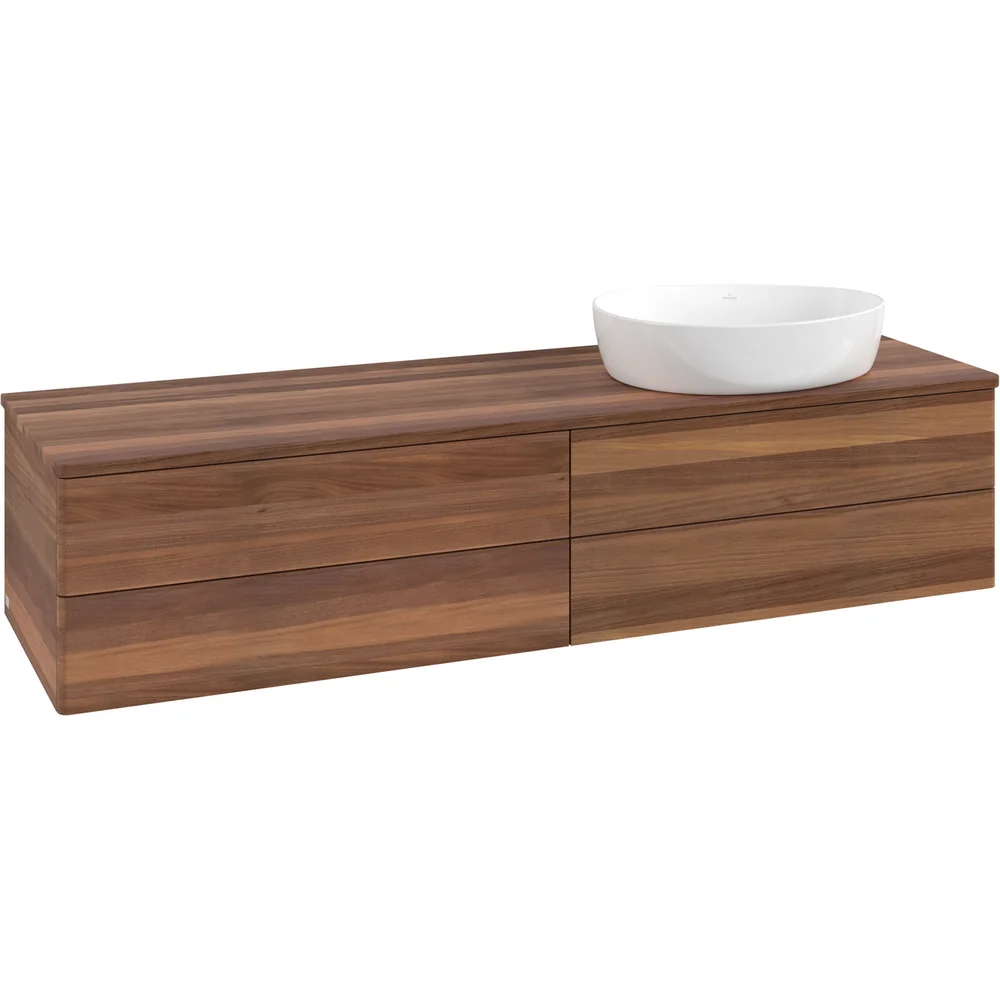 V&B ANTAO SERVANTSKAP 4 SKUFFER GLATT 1600X360X500 HØYRE U/KRANHULL M/LYS VALNØTT/VALNØTT v:7558007