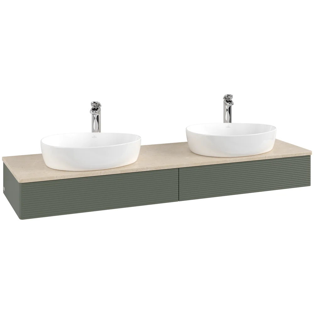 V&B ANTAO SERVANTSKAP 2 SKUFFER RILLET 1600X190X500 FOR 2 SERV. M/KRANHULL GRØNN/CRÉME v:8578148