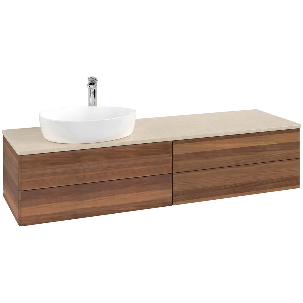 V&B ANTAO SERVANTSKAP 4 SKUFFER GLATT 1600X360X500 VENSTRE M/KRANHULL VALNØTT/CRÉME v:9018777