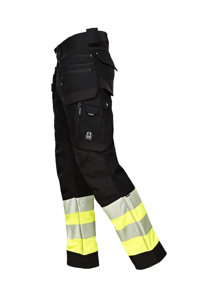 Arbeidsbukse stretch sort/gul hi viz kl.1 str 52 v:5332356