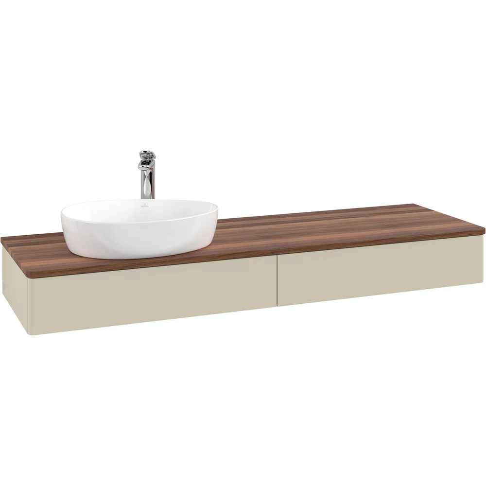 V&B ANTAO SERVANTSKAP 2 SKUFFER GLATT 1600X190X500 VENSTRE M/KRANHULL M/LYS SILKEGRÅ/VALNØTT v:4849488