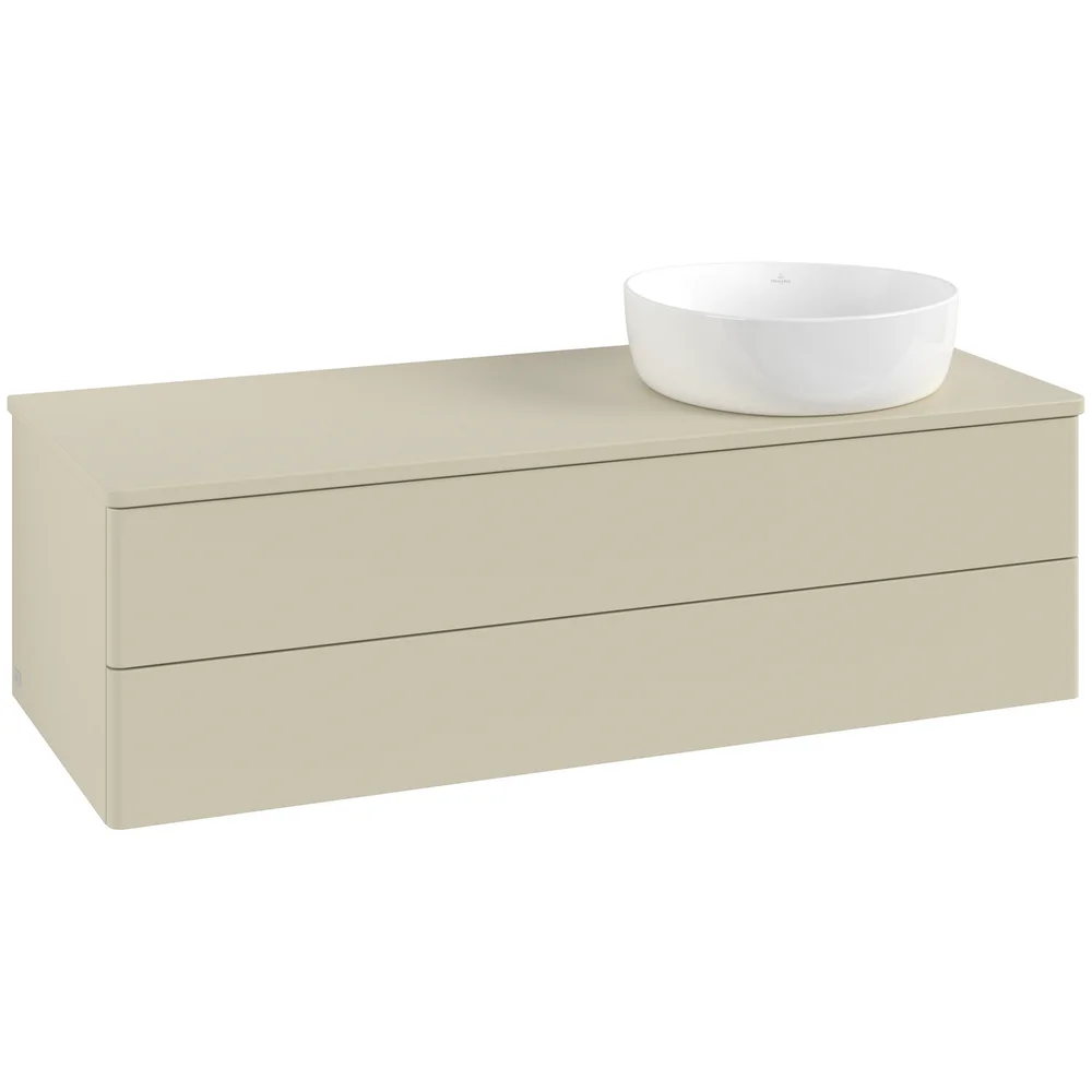 V&B ANTAO SERVANTSKAP 2 SKUFFER GLATT 1200X360X500 HØYRE U/KRANHULL SILKEGRÅ v:4499199