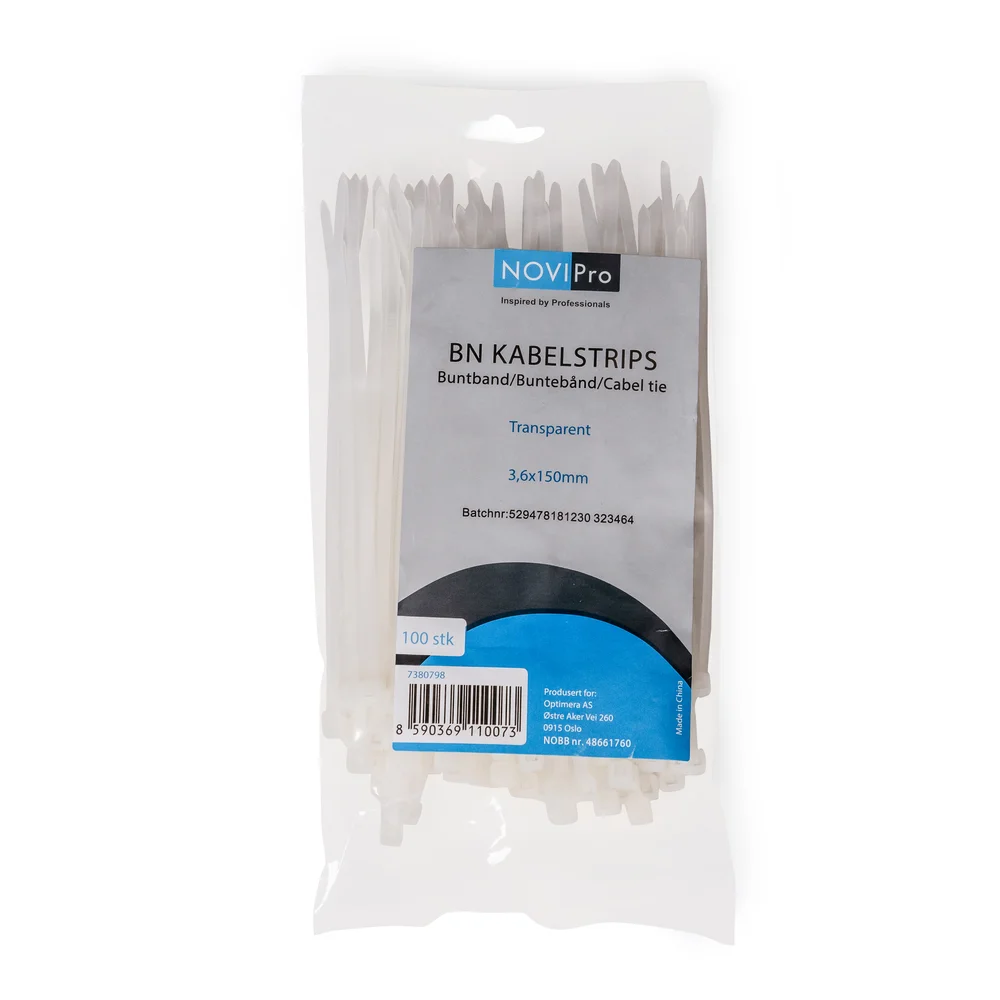Kabelstrips bn 3,6×150 mm transparent novipro 100 stk v:5420288 Kabelstrips bn 3,6×150 mm transparent novipro 100 stk v:5420288