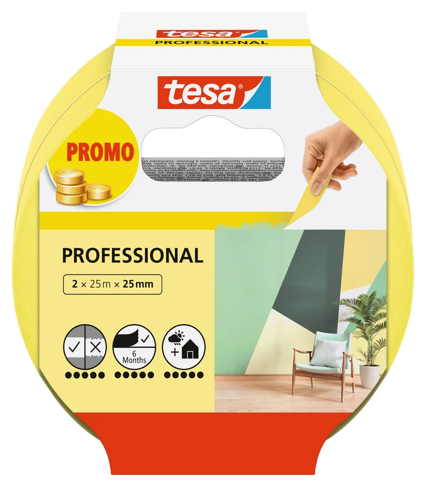 Maskeringstape Professional indoor 25mx25mm Gul 2 pk. – Tesa v:7280843 Maskeringstape Professional indoor 25mx25mm Gul 2 pk. – Tesa v:7280843