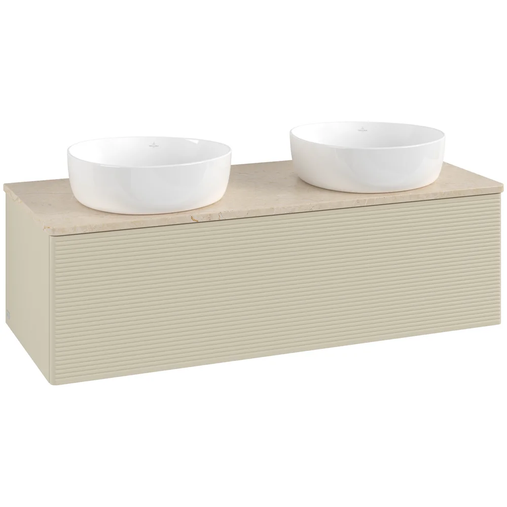 V&B ANTAO SERVANTSKAP 1 SKUFF RILLET 1200X360X500 FOR 2 SERV. U/KRANHULL SILKEGRÅ/CRÉME v:1168041