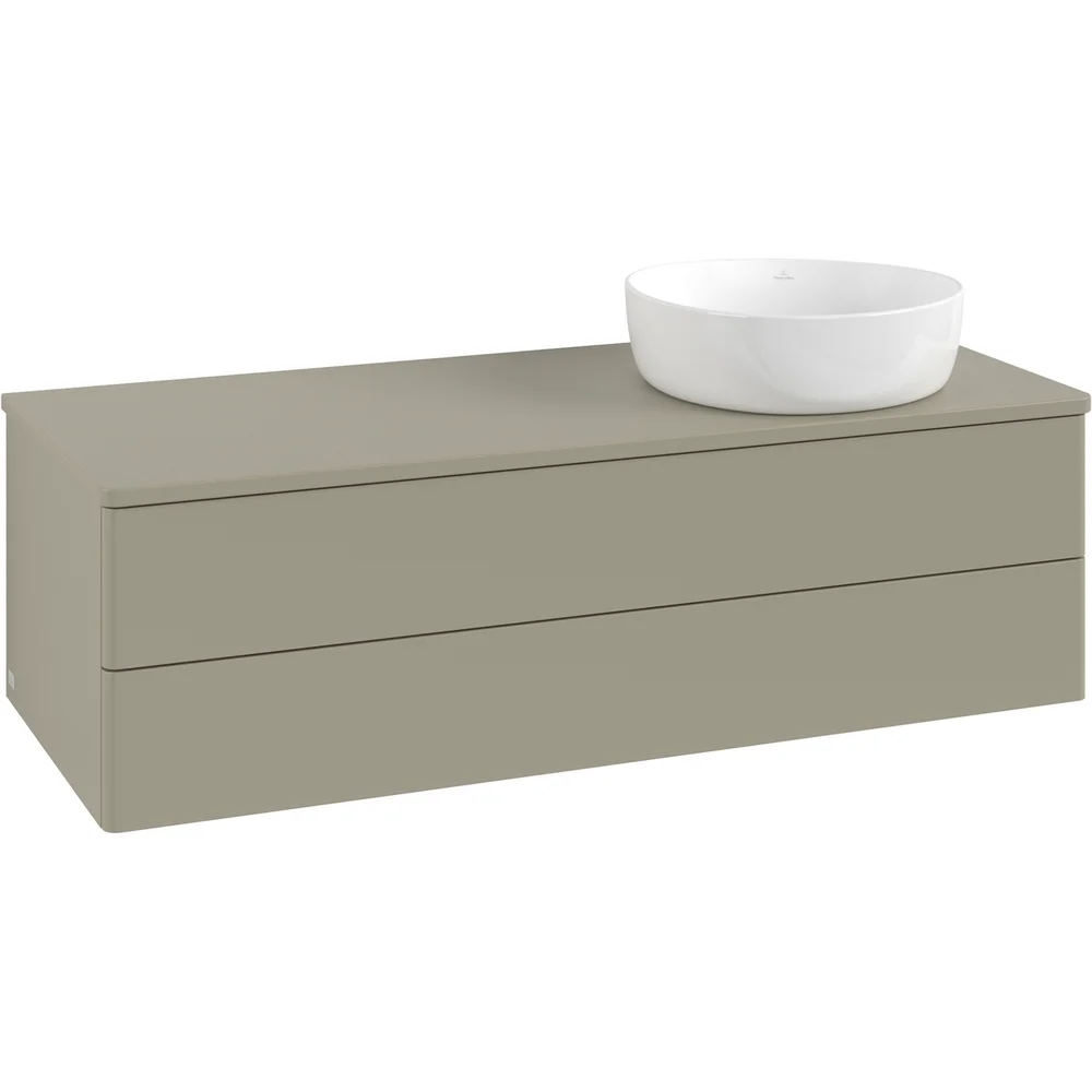 V&B ANTAO SERVANTSKAP 2 SKUFFER GLATT 1200X360X500 HØYRE U/KRANHULL M/LYS STENGRÅ v:1278316