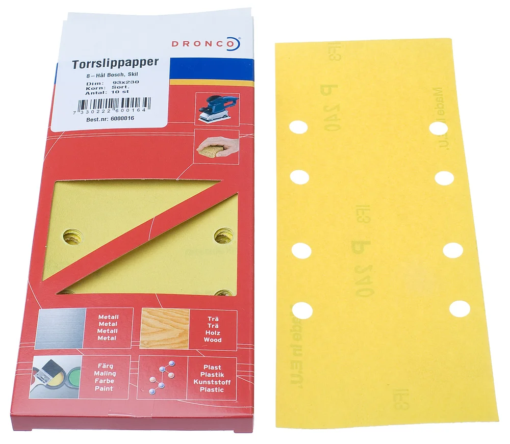 Dronco Tørrslipeplate, 93×230 mm, 10-pak v:6908041 Dronco Tørrslipeplate, 93×230 mm, 10-pak v:6908041