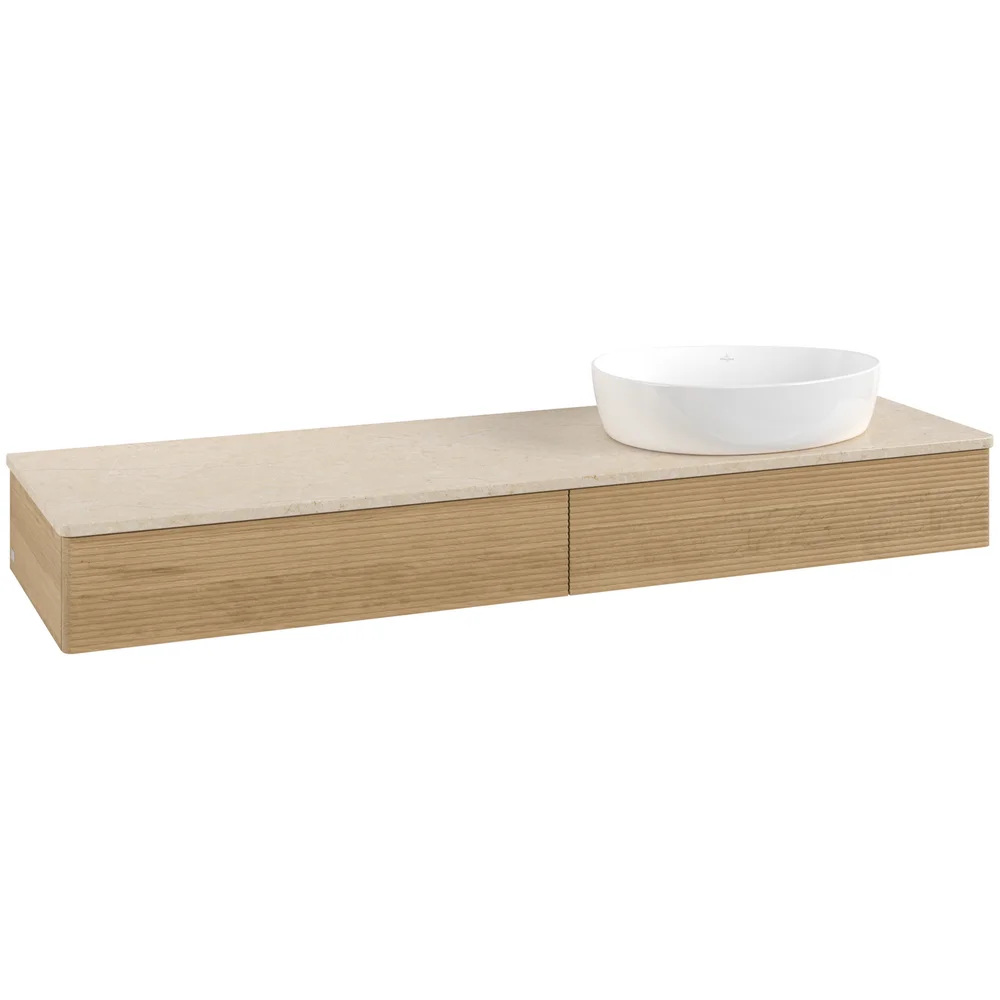V&B ANTAO SERVANTSKAP 2 SKUFFER RILLET 1600X190X500 HØYRE U/KRANHULL EIK/CRÉME v:1678571