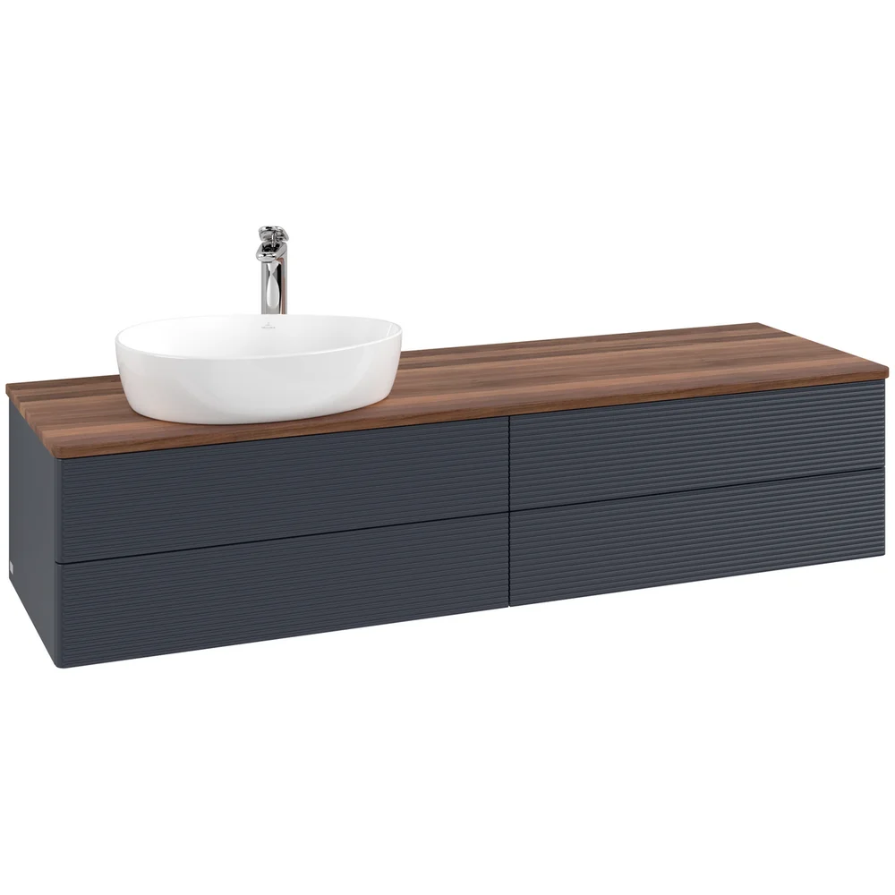 V&B ANTAO SERVANTSKAP 4 SKUFFER RILLET 1600X360X500 VENSTRE M/KRANHULL BLÅ/VALNØTT v:7294260
