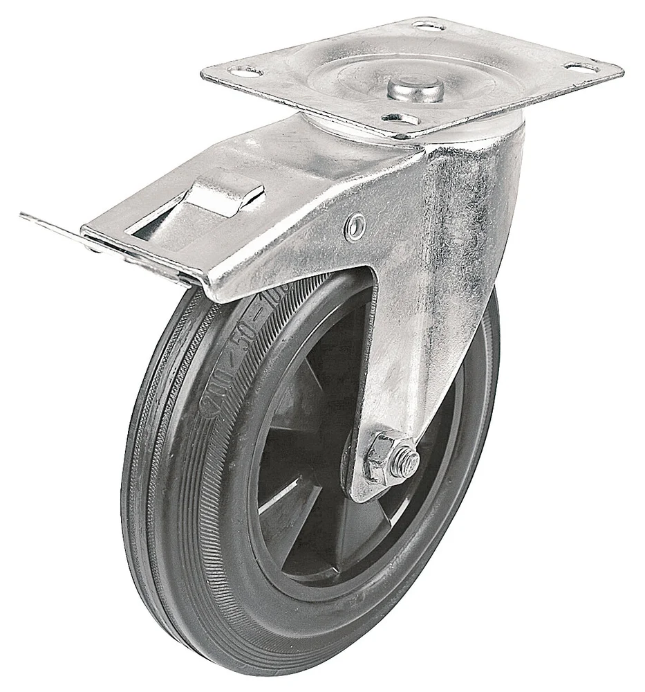 Swede-Wheel Industrihjul med plate og totalbrems, svart bane v:3206651