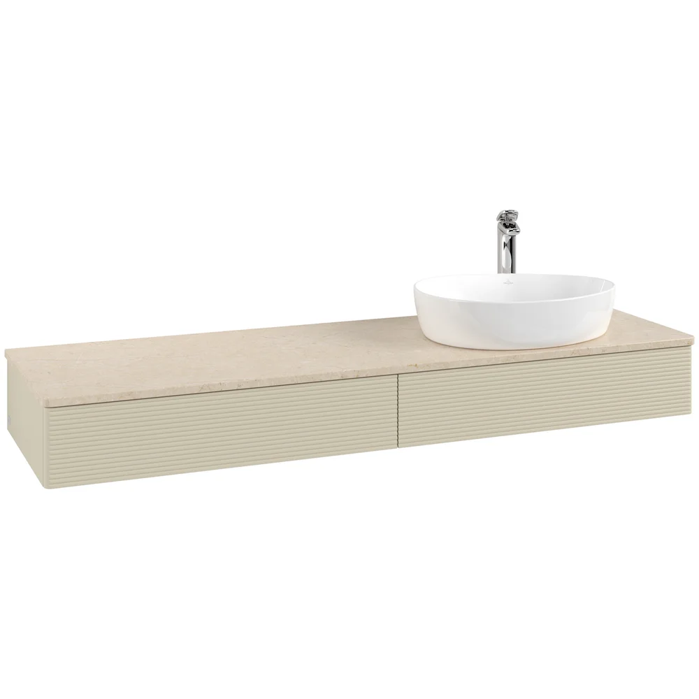 V&B ANTAO SERVANTSKAP 2 SKUFFER RILLET 1600X190X500 HØYRE M/KRANHULL SILKEGRÅ/CRÉME v:4868466
