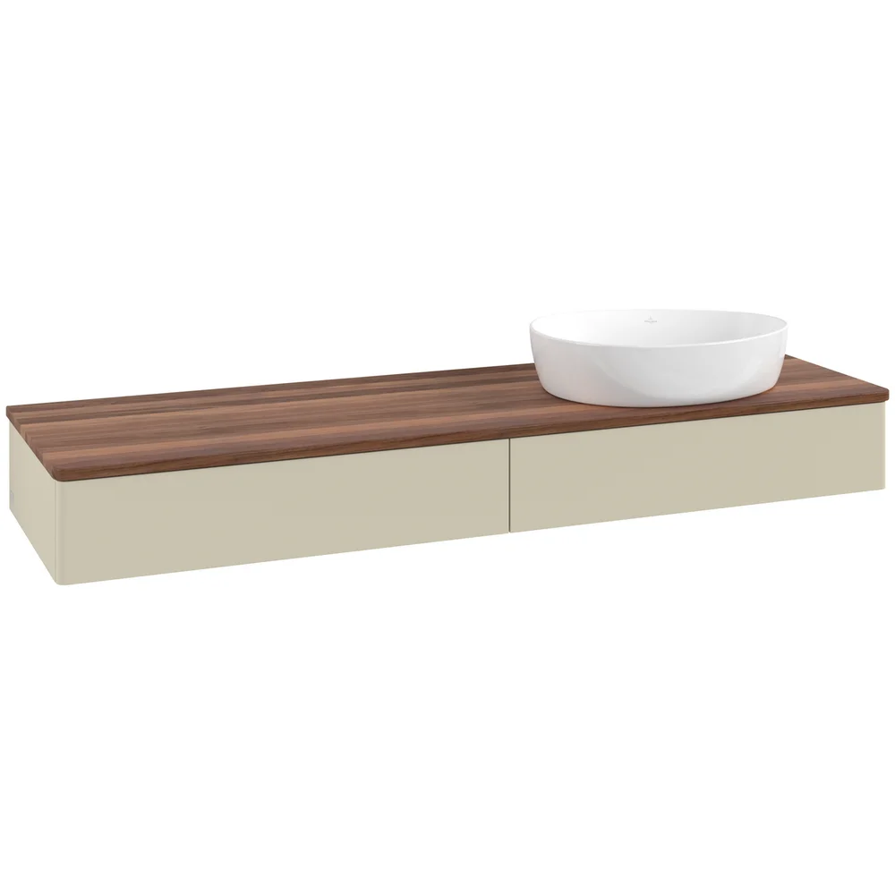 V&B ANTAO SERVANTSKAP 2 SKUFFER GLATT 1600X190X500 HØYRE U/KRANHULL SILKEGRÅ/VALNØTT v:5814057