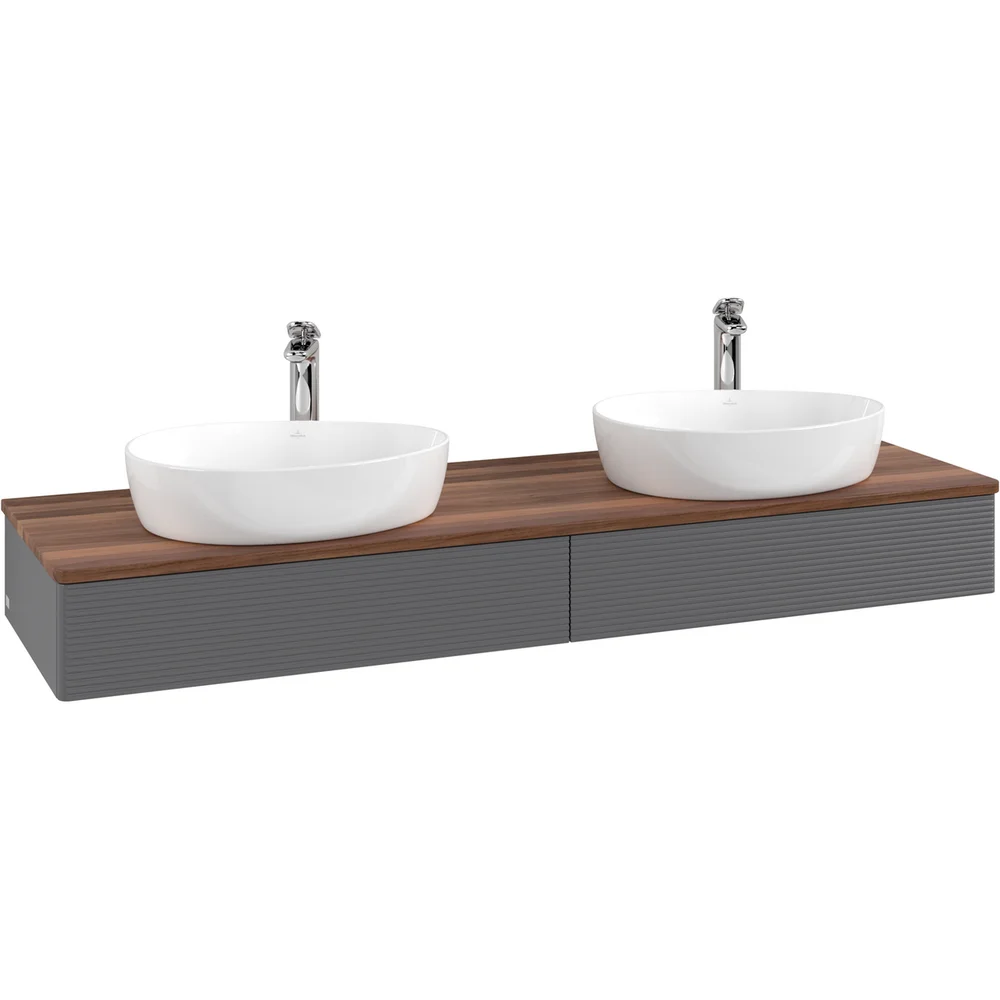 V&B ANTAO SERVANTSKAP 2 SKUFFER RILLET 1600X190X500 FOR 2 SERV. M/KRANHULL M/LYS ANTRASITT/VALNØTT v:7142119