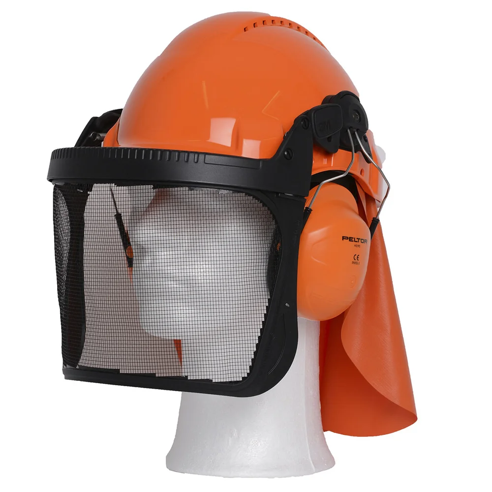 Beskyttelseshjelmkombinasjon for skogbruk, G3000 orange beskyttelseshjelm, H31 hørselskopper, nettvisir V5C, G3000NOR31V5C v:4754156