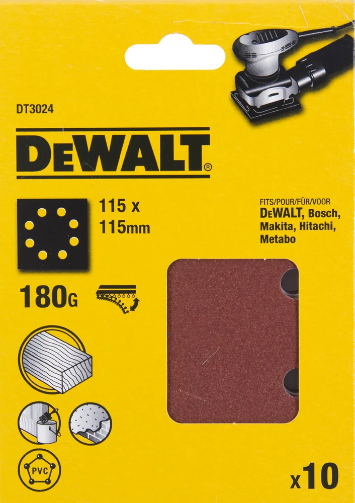 Dewalt Sandpapir 180k, 115×115 mm med borrelås v:6175842 Dewalt Sandpapir 180k, 115×115 mm med borrelås v:6175842