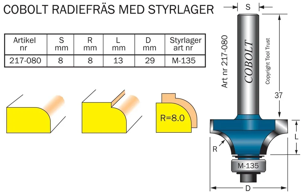 Cobolt HM-avrundingsfres R=8,0 m kul.l v:8656172