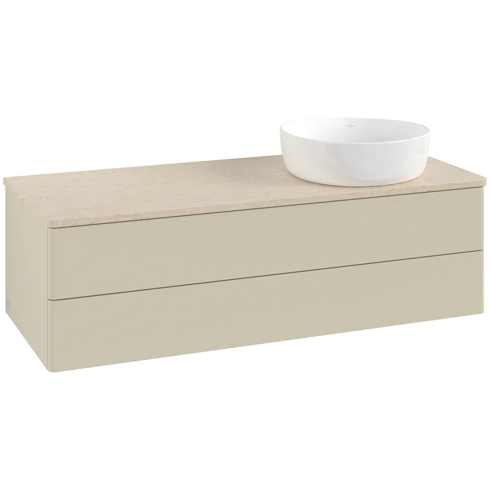 V&B ANTAO SERVANTSKAP 2 SKUFFER GLATT 1200X360X500 HØYRE U/KRANHULL SILKEGRÅ/CRÉME v:6328908
