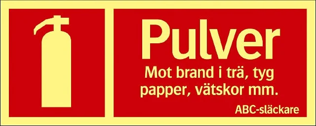 Systemtext Skilt Brann pulver ABC-slukker, 250×100 mm v:5942316