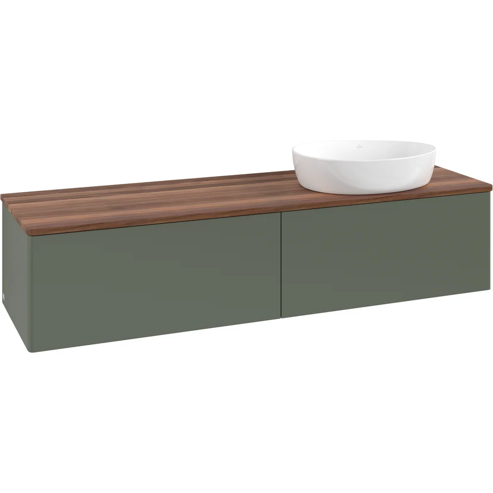 V&B ANTAO SERVANTSKAP 2 SKUFFER GLATT 1600X360X500 HØYRE U/KRANHULL GRØNN/VALNØTT v:8245160