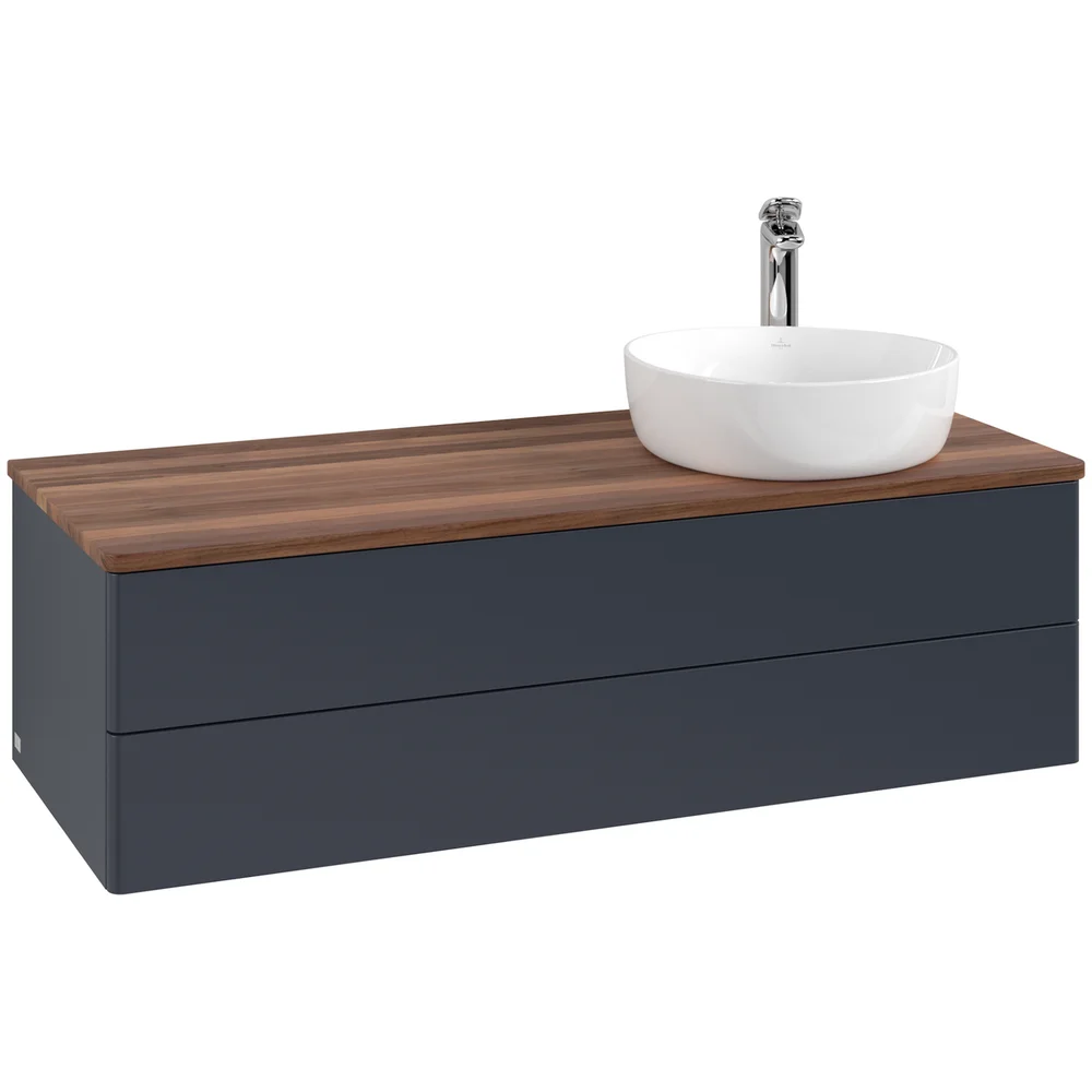 V&B ANTAO SERVANTSKAP 2 SKUFFER GLATT 1200X360X500 HØYRE M/KRANHULL BLÅ/VALNØTT v:1127627