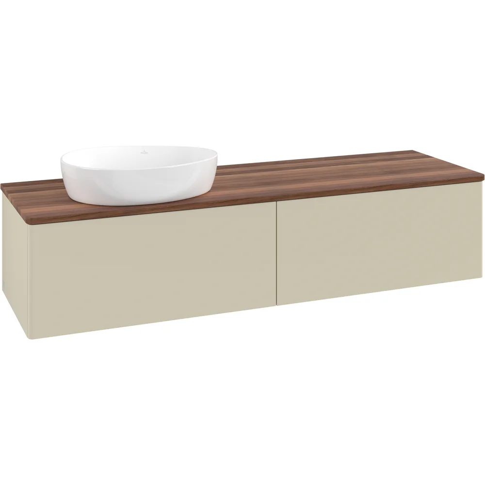 V&B ANTAO SERVANTSKAP 2 SKUFFER GLATT 1600X360X500 VENSTRE U/KRANHULL SILKEGRÅ/VALNØTT v:3557268
