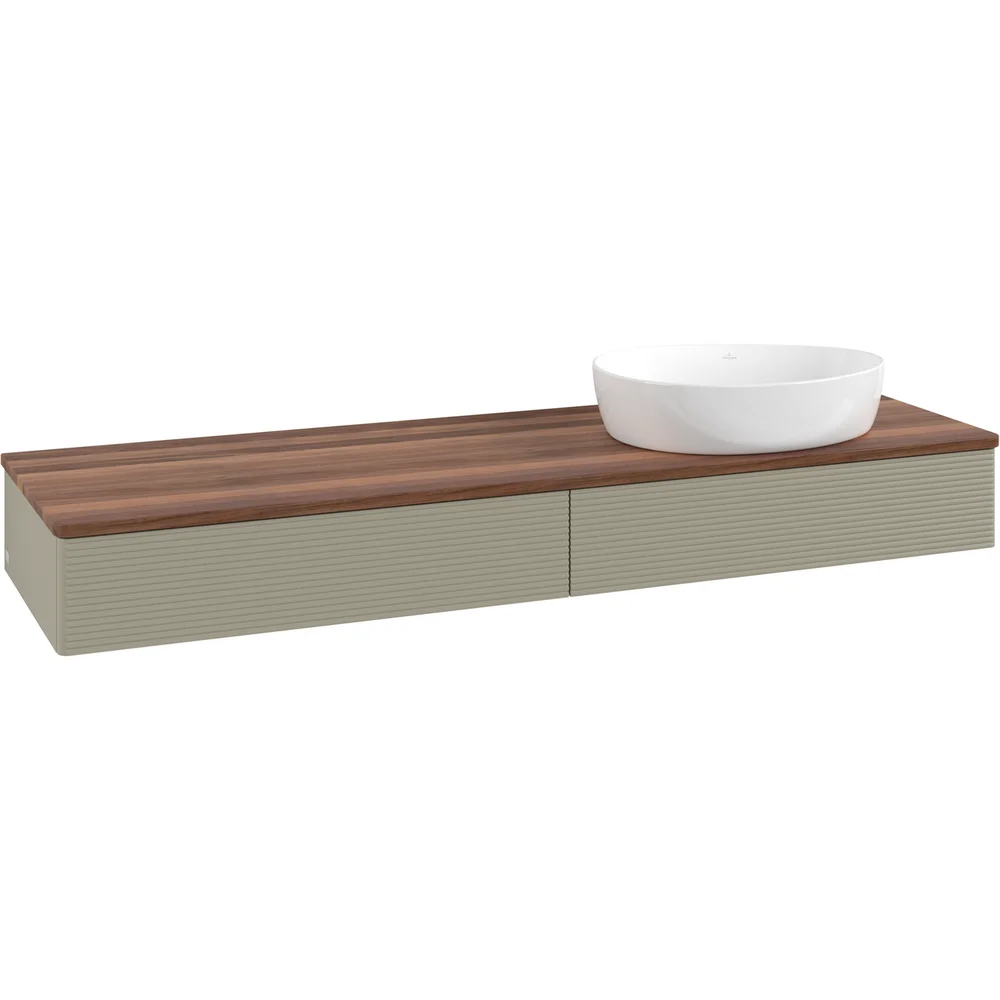 V&B ANTAO SERVANTSKAP 2 SKUFFER RILLET 1600X190X500 HØYRE U/KRANHULL M/LYS STENGRÅ/VALNØTT v:5099752