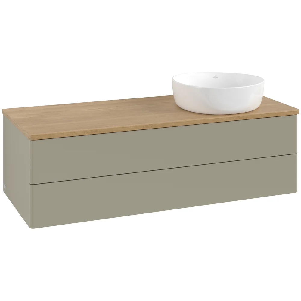 V&B ANTAO SERVANTSKAP 2 SKUFFER GLATT 1200X360X500 HØYRE U/KRANHULL STENGRÅ/EIK v:3409862