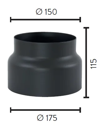 Røykrør overgang 1,25 mm Ø175 - Ø150 mm sort v:6669820