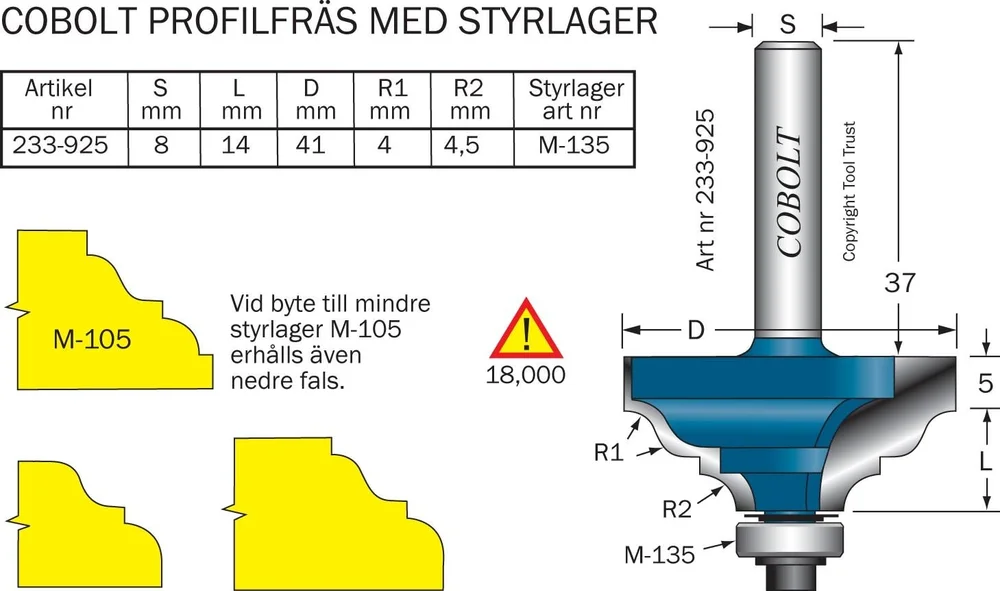Cobolt HM-kantprofilfreser m kulelager v:8415871
