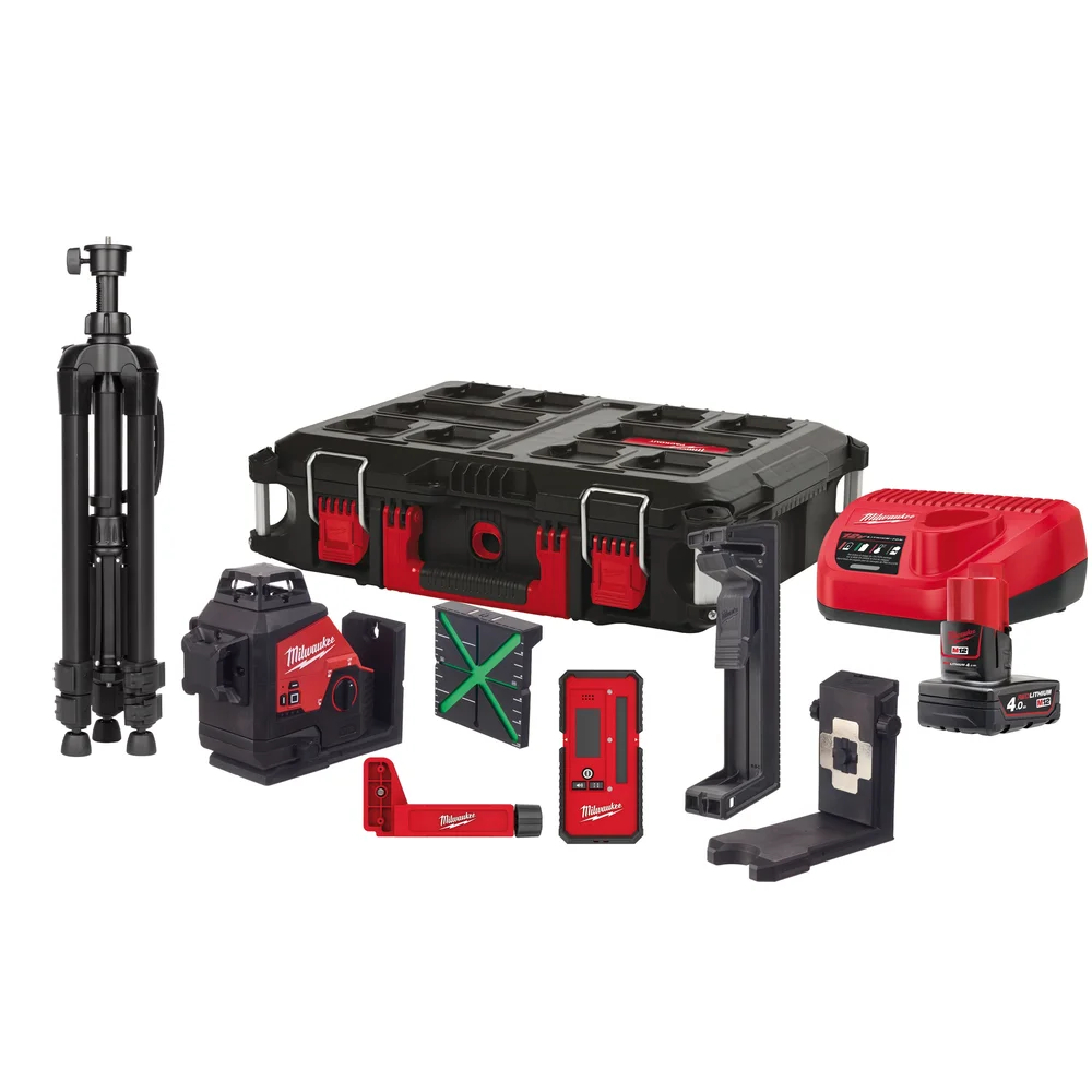 Milwaukee Trepunktslaser, M12 3PLKIT-401P, inkl. 4 Ah batteri og lader. v:7020389