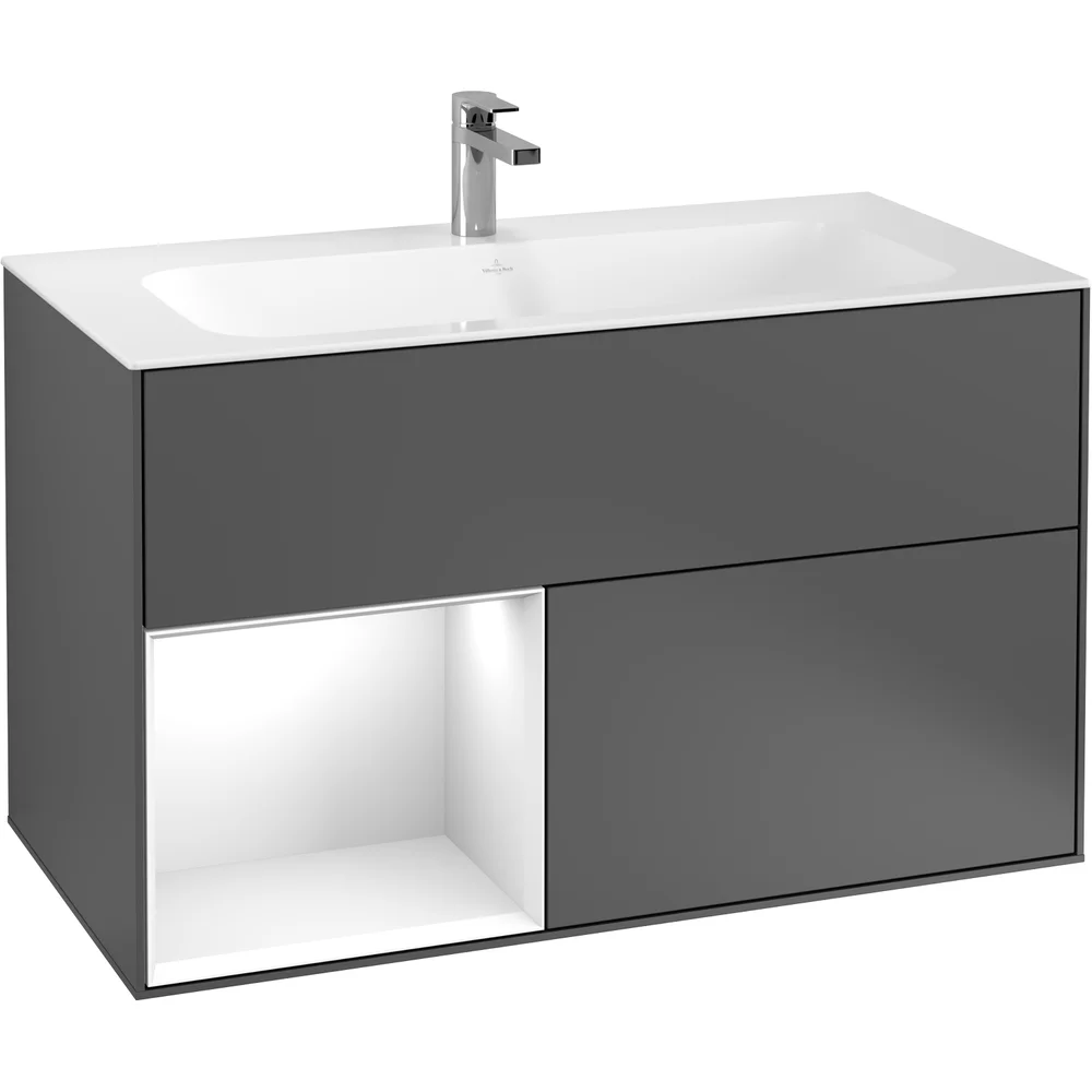 V&B FINION SERVANTSKAP 100 ANTRASITT MATT LAKK M/LYS, VENSTRESTILT HVIT HYLLE v:6290343