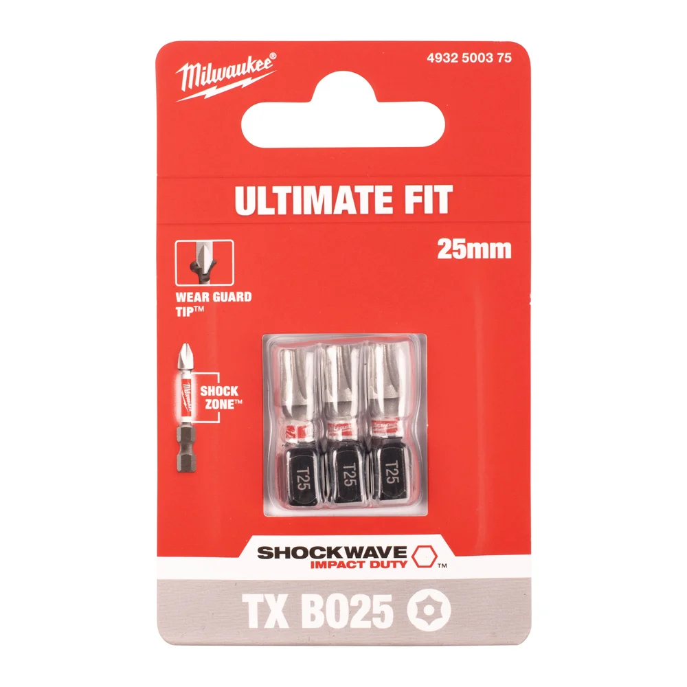Milwaukee Bits Shockwave TXBO25, 25 mm, 3-pack v:4492785