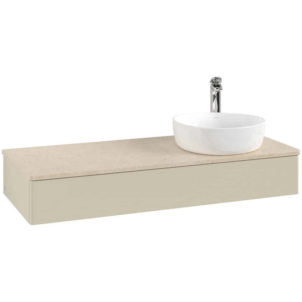 V&B ANTAO SERVANTSKAP 1 SKUFF GLATT 1200X190X500 HØYRE M/KRANHULL SILKEGRÅ/CRÉME v:5885096