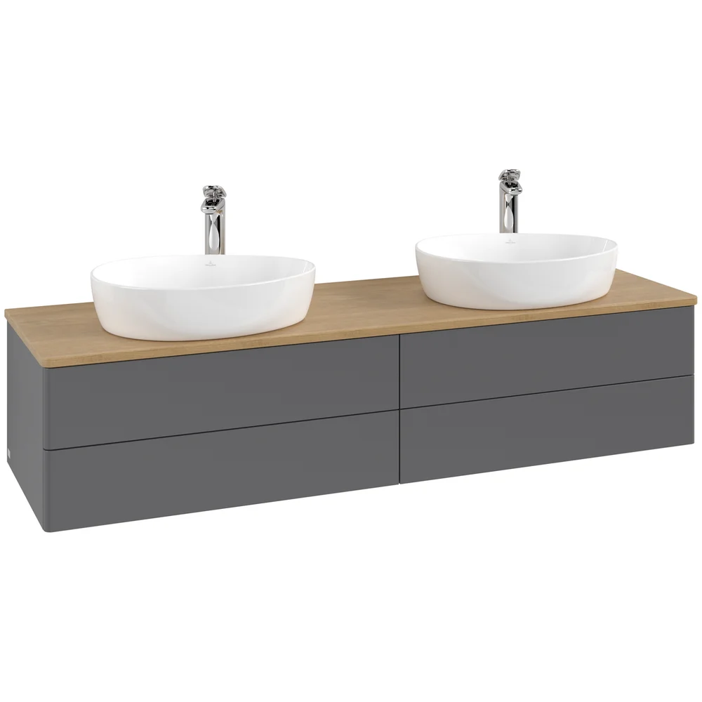 V&B ANTAO SERVANTSKAP 4 SKUFFER GLATT 1600X360X500 FOR 2 SERV. M/KRANHULL ANTRASITT/EIK v:3416601