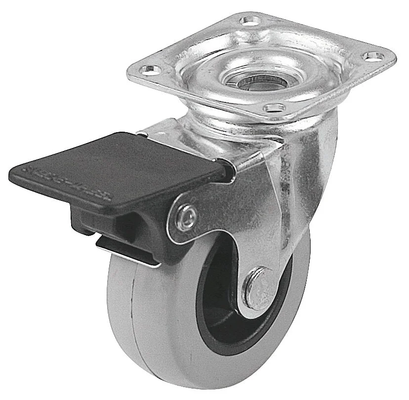 Swede-Wheel Trinse med plate og brems, PUR-bane, Ø50 mm v:4165023 Swede-Wheel Trinse med plate og brems, PUR-bane, Ø50 mm v:4165023
