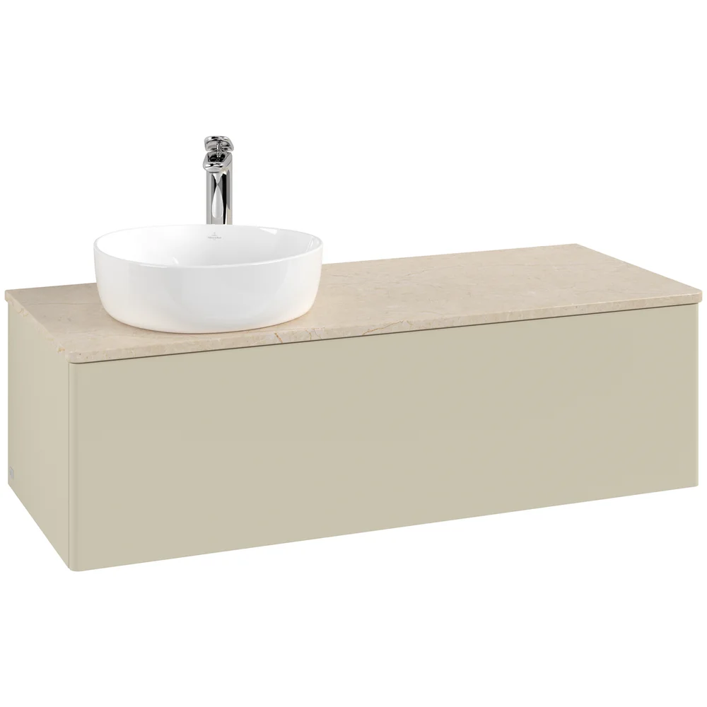 V&B ANTAO SERVANTSKAP 1 SKUFF GLATT 1200X360X500 VENSTRE M/KRANHULL SILKEGRÅ/CRÉME v:9757275