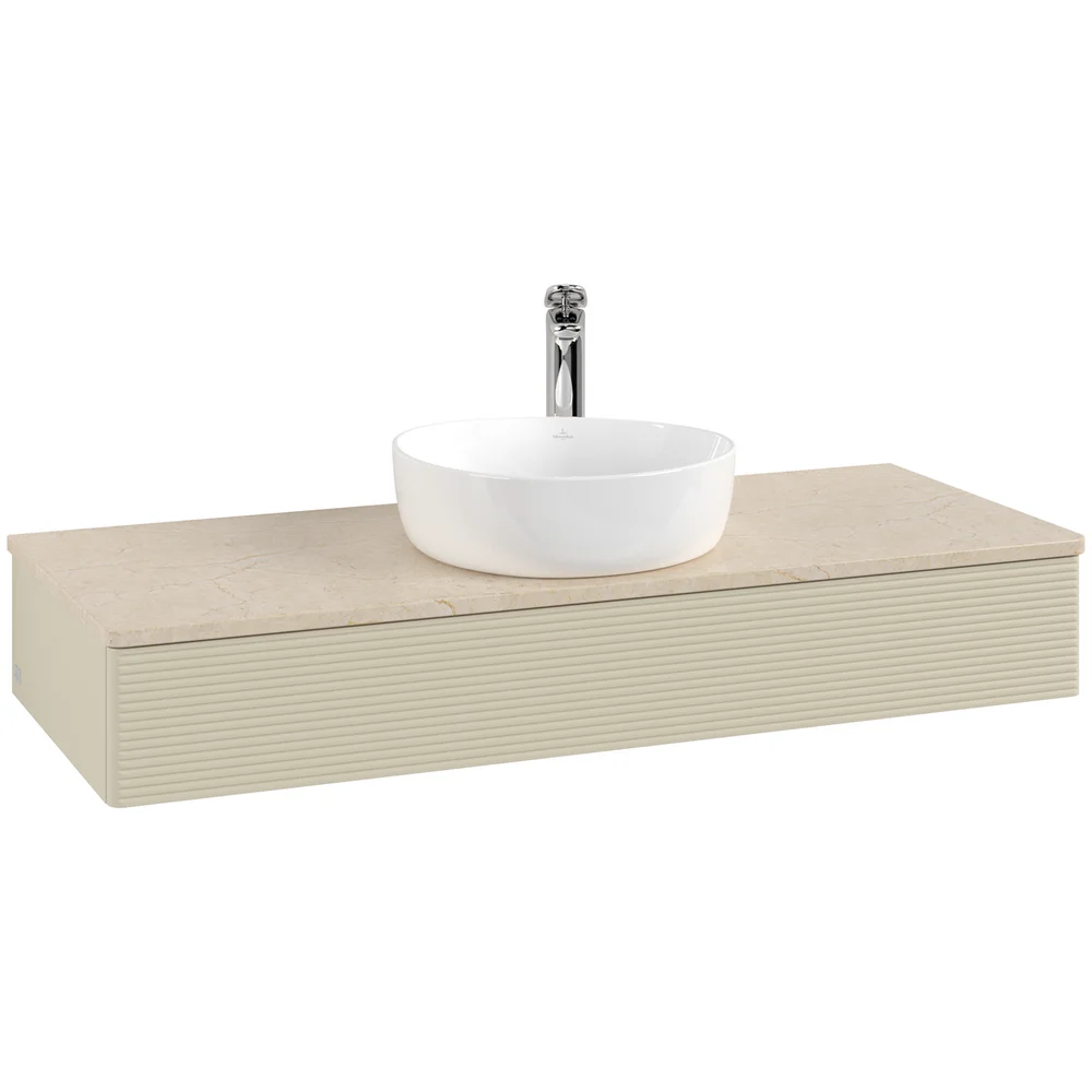 V&B ANTAO SERVANTSKAP 1 SKUFF RILLET 1200X190X500 M/KRANHULL SILKEGRÅ/CRÉME v:7579892