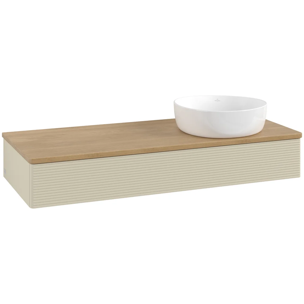 V&B ANTAO SERVANTSKAP 1 SKUFF RILLET 1200X190X500 HØYRE U/KRANHULL SILKEGRÅ/EIK v:7721798