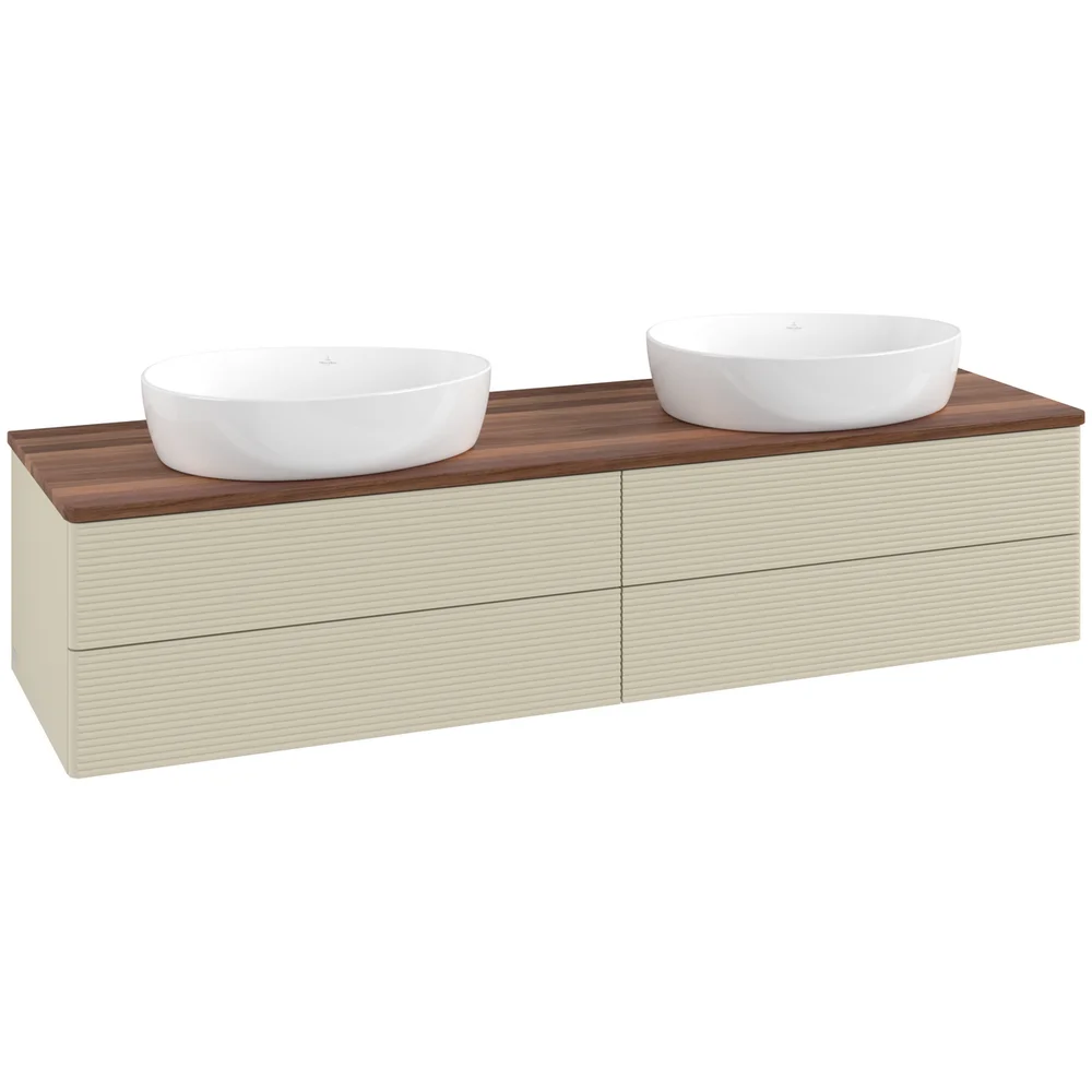 V&B ANTAO SERVANTSKAP 4 SKUFFER RILLET 1600X360X500 FOR 2 SERV. U/KRANHULL SILKEGRÅ/VALNØTT v:1309468