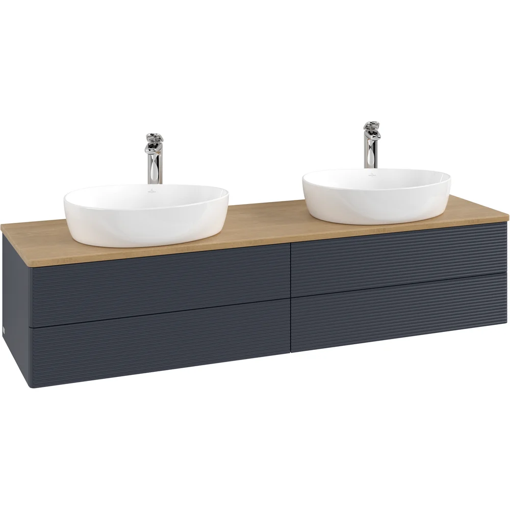 V&B ANTAO SERVANTSKAP 4 SKUFFER RILLET 1600X360X500 FOR 2 SERV. M/KRANHULL M/LYS BLÅ/EIK v:7690526
