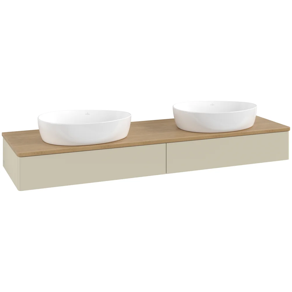 V&B ANTAO SERVANTSKAP 2 SKUFFER GLATT 1600X190X500 FOR 2 SERV. U/KRANHULL SILKEGRÅ/EIK v:8924552