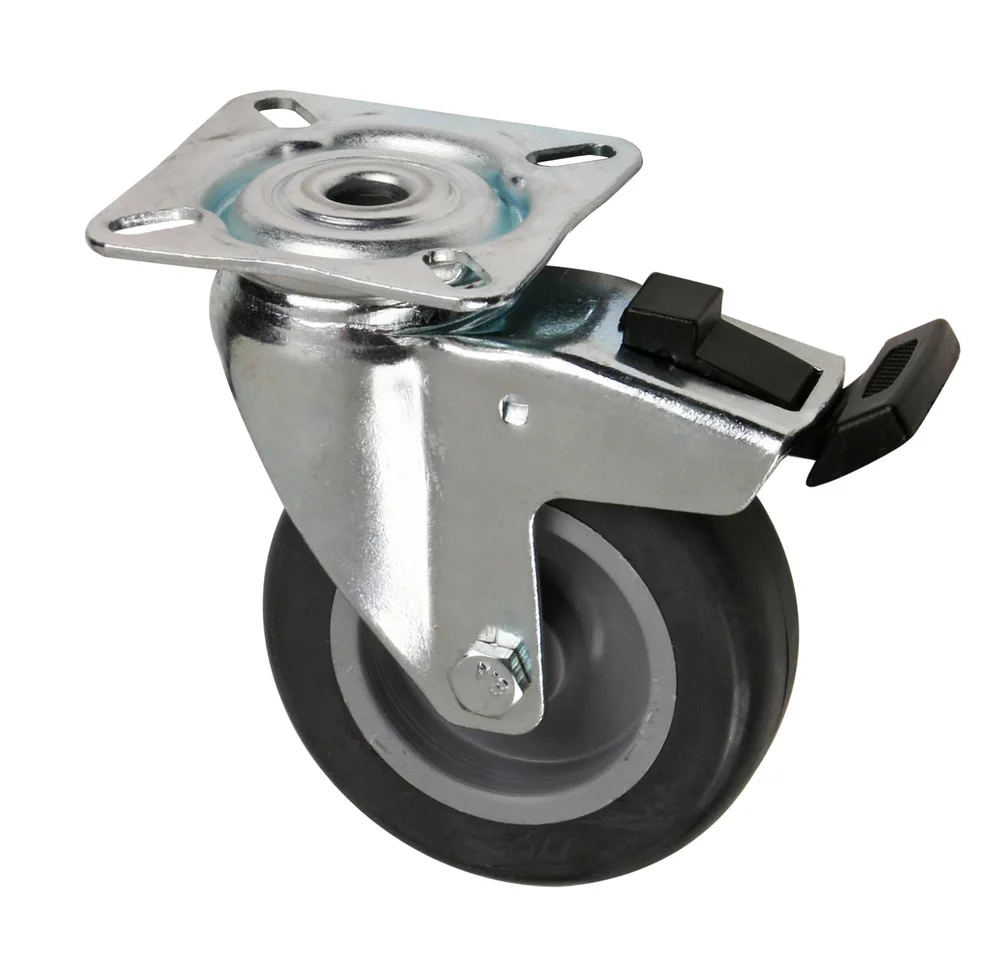 Transporthjul ø 75 mm m/brems+plate bæreevne 60 kg v:3512545