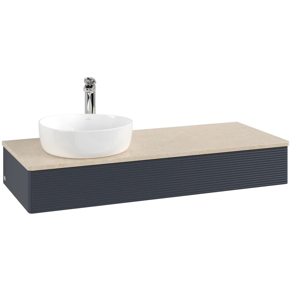 V&B ANTAO SERVANTSKAP 1 SKUFF RILLET 1200X190X500 VENSTRE M/KRANHULL BLÅ/CRÉME v:6788539