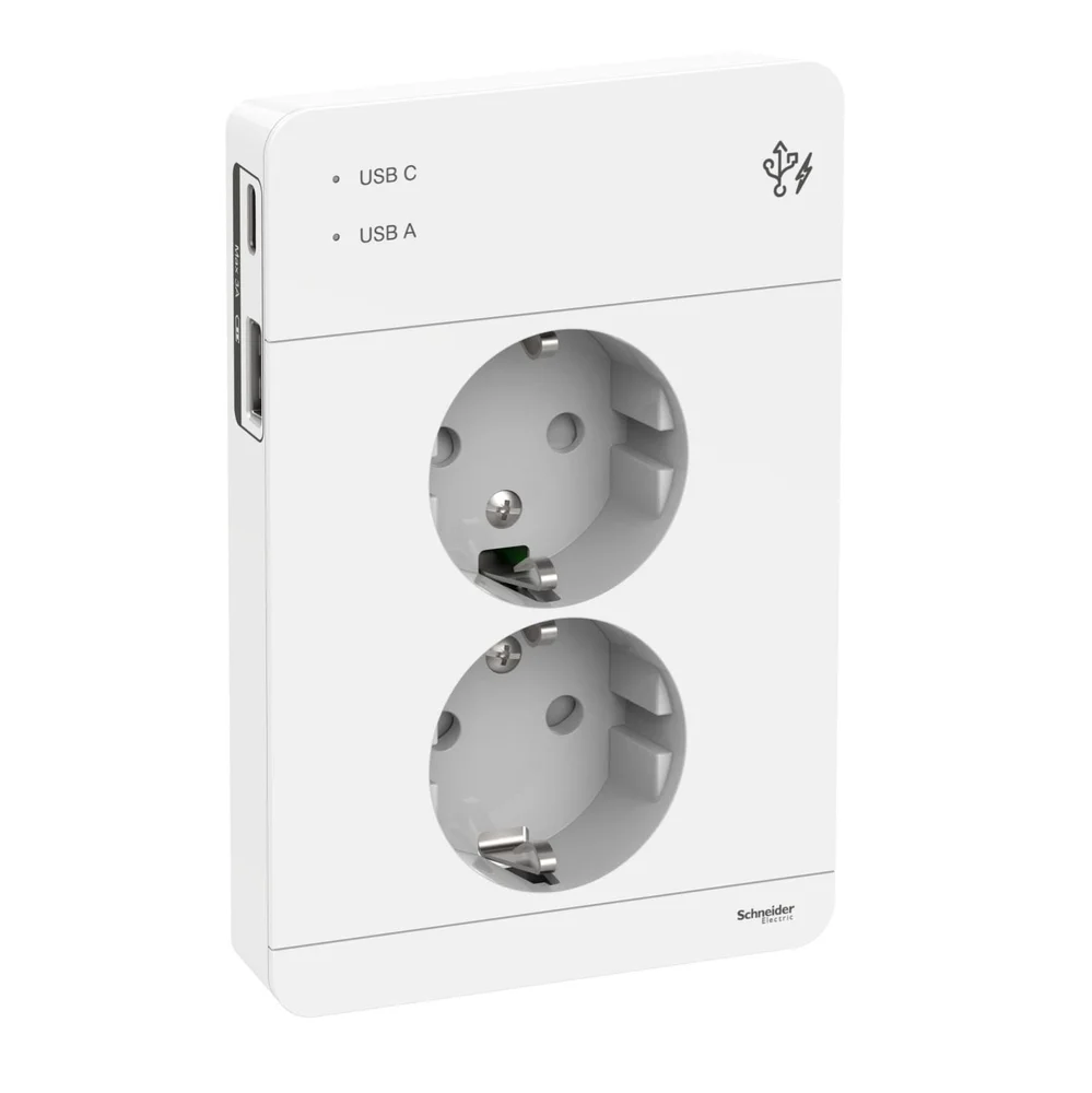 Schneider Electric Vegguttak, Exxact, Primo, 2-vegs, jordat, innebygd, USB, 2 utganger, 3,0A, Type A + C, antrasitt. v:6391291