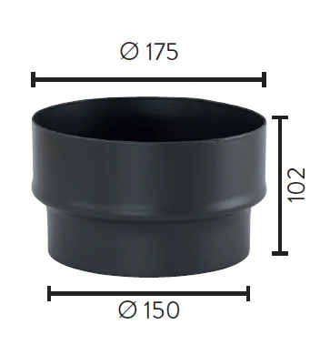 Røykrør Ø150 Sort Matt Emalje 1,5mm Overgang Ø150-Ø175 v:3726881 Røykrør Ø150 Sort Matt Emalje 1,5mm Overgang Ø150-Ø175 v:3726881