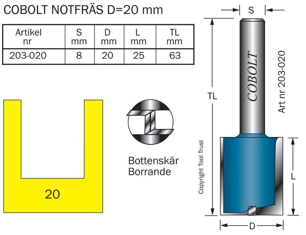Cobolt HM-notfres 20 mm, med bunnskjær v:4746920 Cobolt HM-notfres 20 mm, med bunnskjær v:4746920
