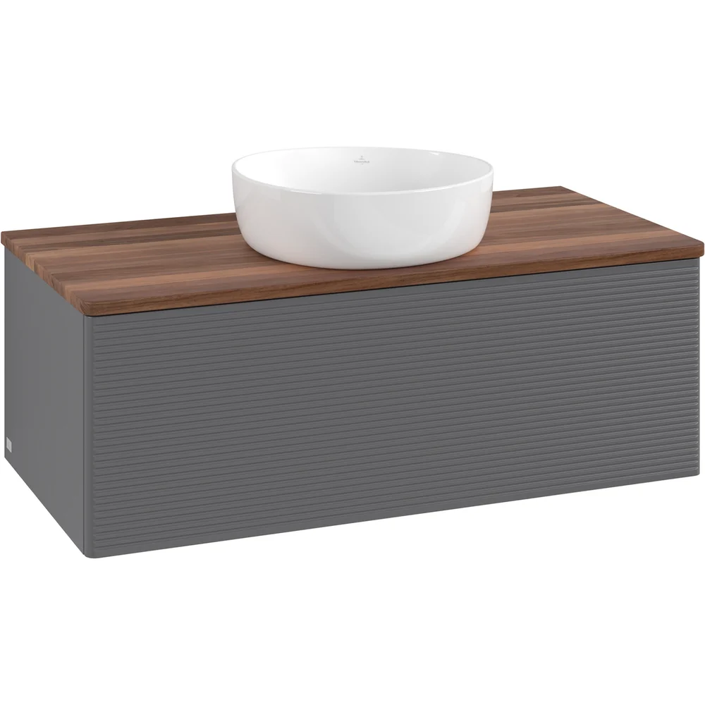V&B ANTAO SERVANTSKAP 1 SKUFF RILLET 1000X360X500 U/KRANHULL M/LYS ANTRASITT/VALNØTT v:6484921